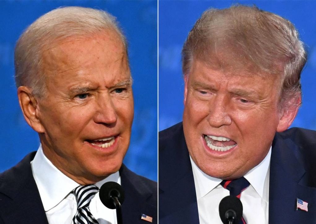 Joe Biden y Donald Trump durante el primer debate presidencial rumbo a las elecciones pasadas (Cleveland, Ohio, EE.UU.; 29 de septiembre de 2020). / Fotos: AFP/Jim Watson y Saul Loeb (Vía: ‘Military Times’)